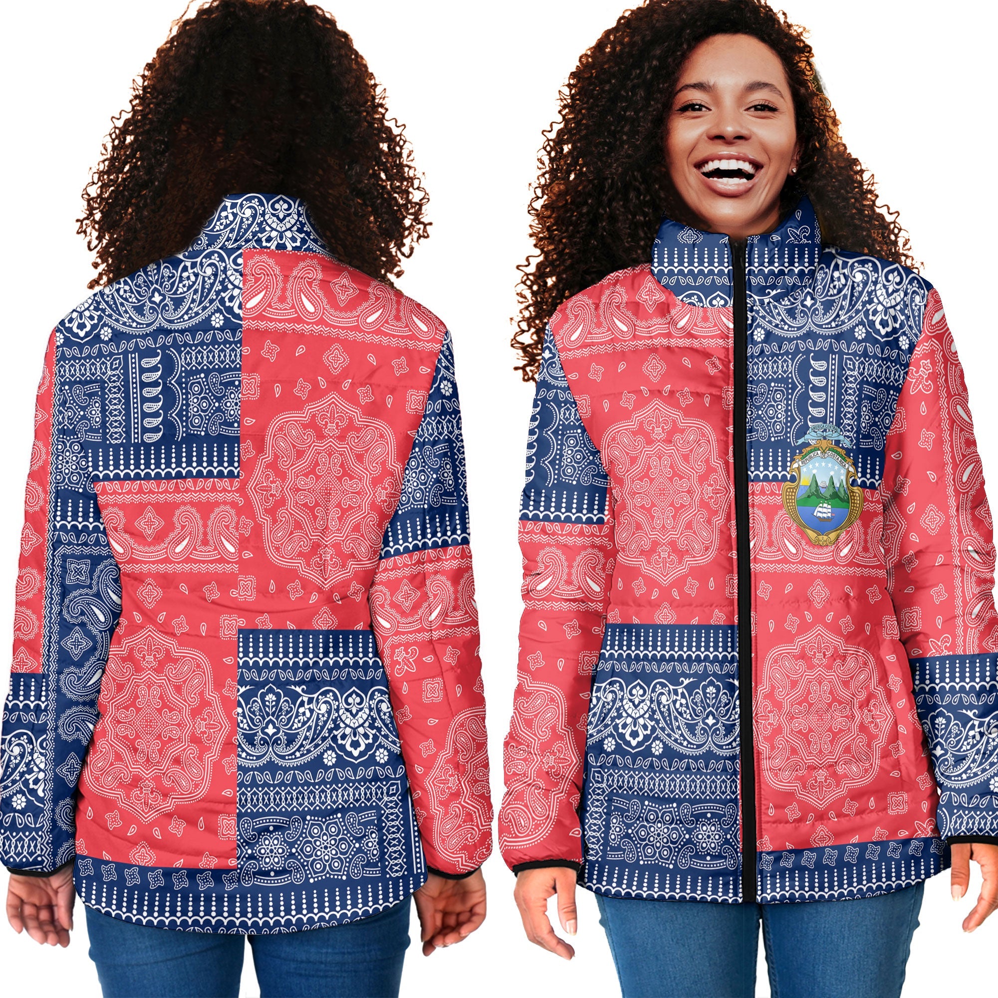 Costa Rica Women Padded Jacket Flag And Paisley Basic Style 4