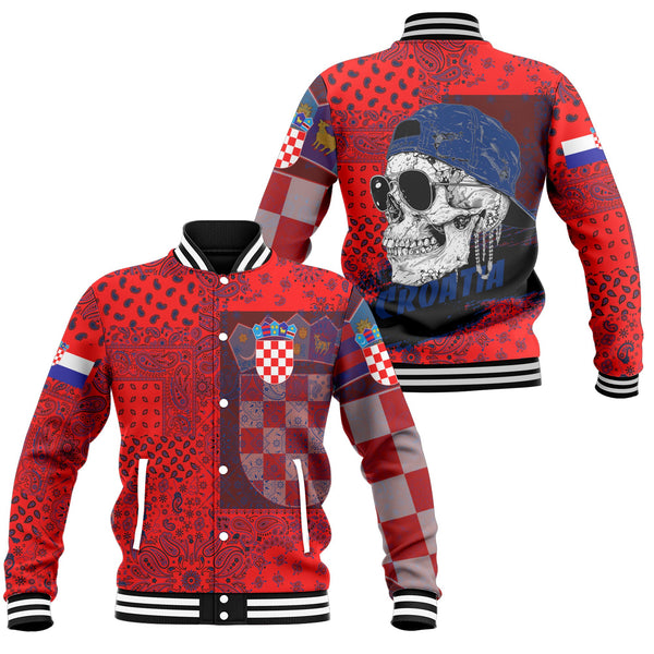 Croatia Baseball Jacket Paisley Flag And Skull Style 1