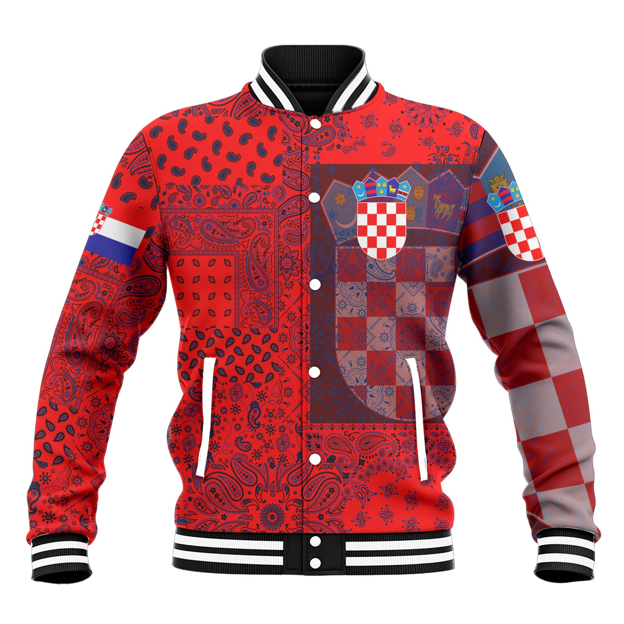 Croatia Baseball Jacket Paisley Flag And Skull Style 2