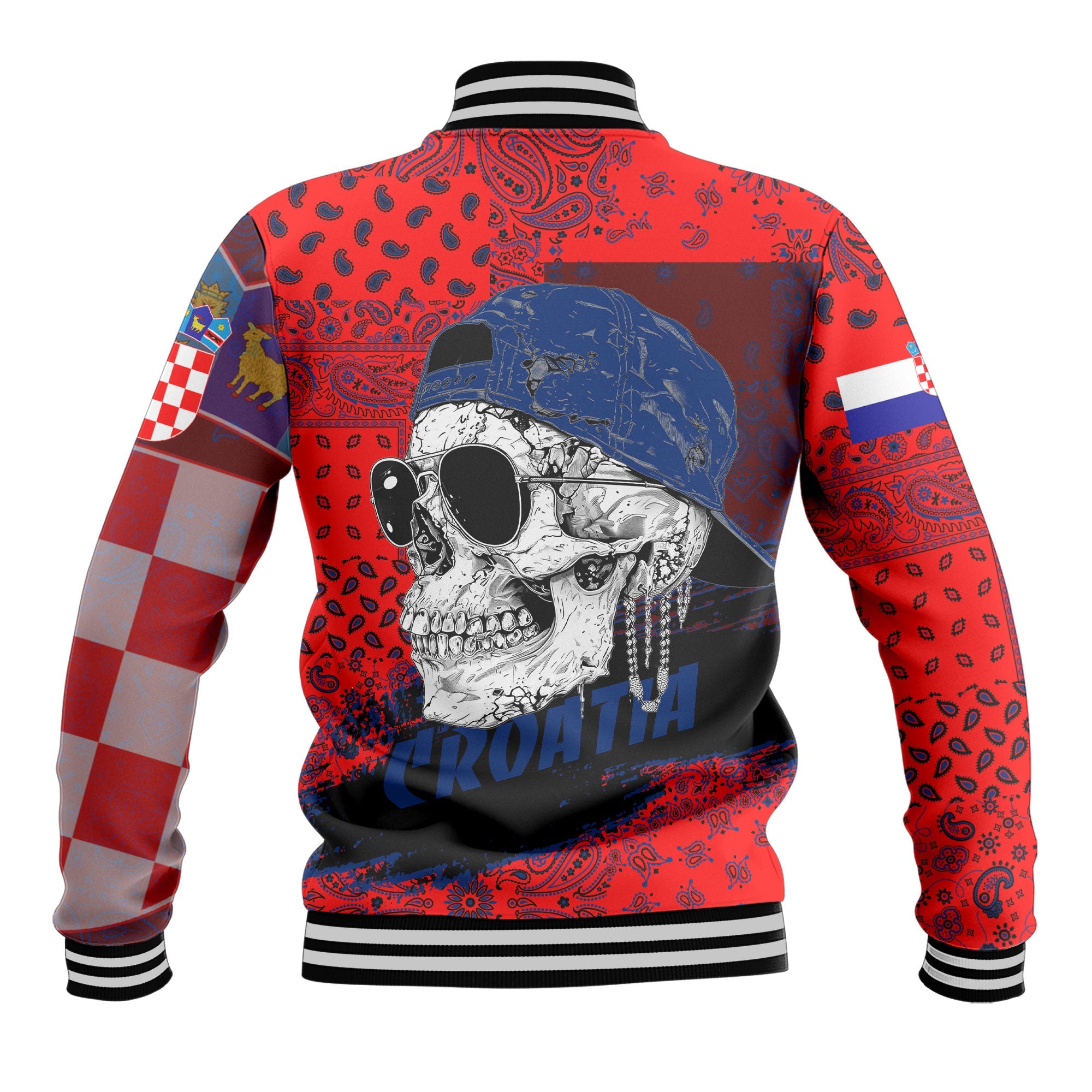 Croatia Baseball Jacket Paisley Flag And Skull Style 3