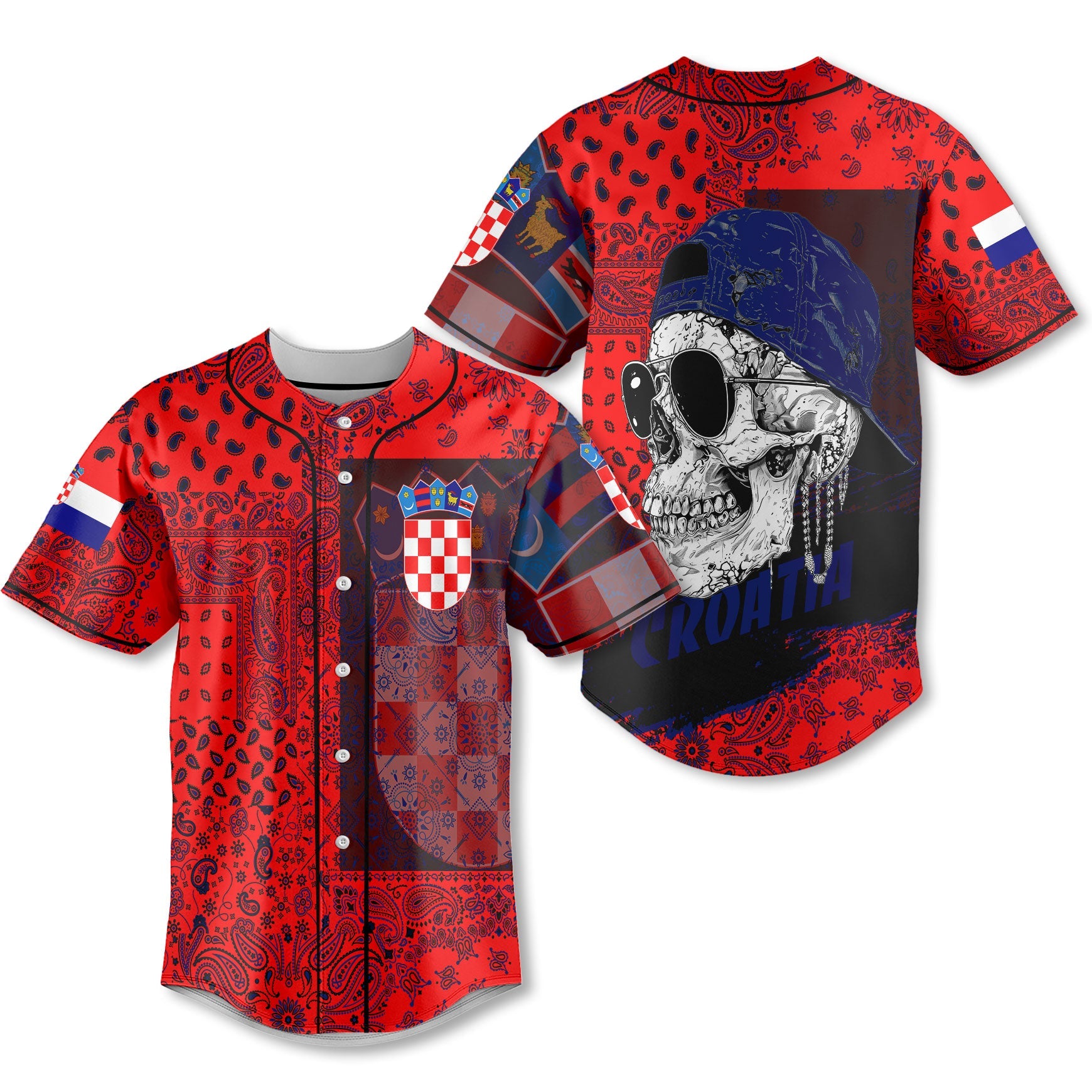 Croatia Baseball Jersey Paisley Flag And Skull Style 1