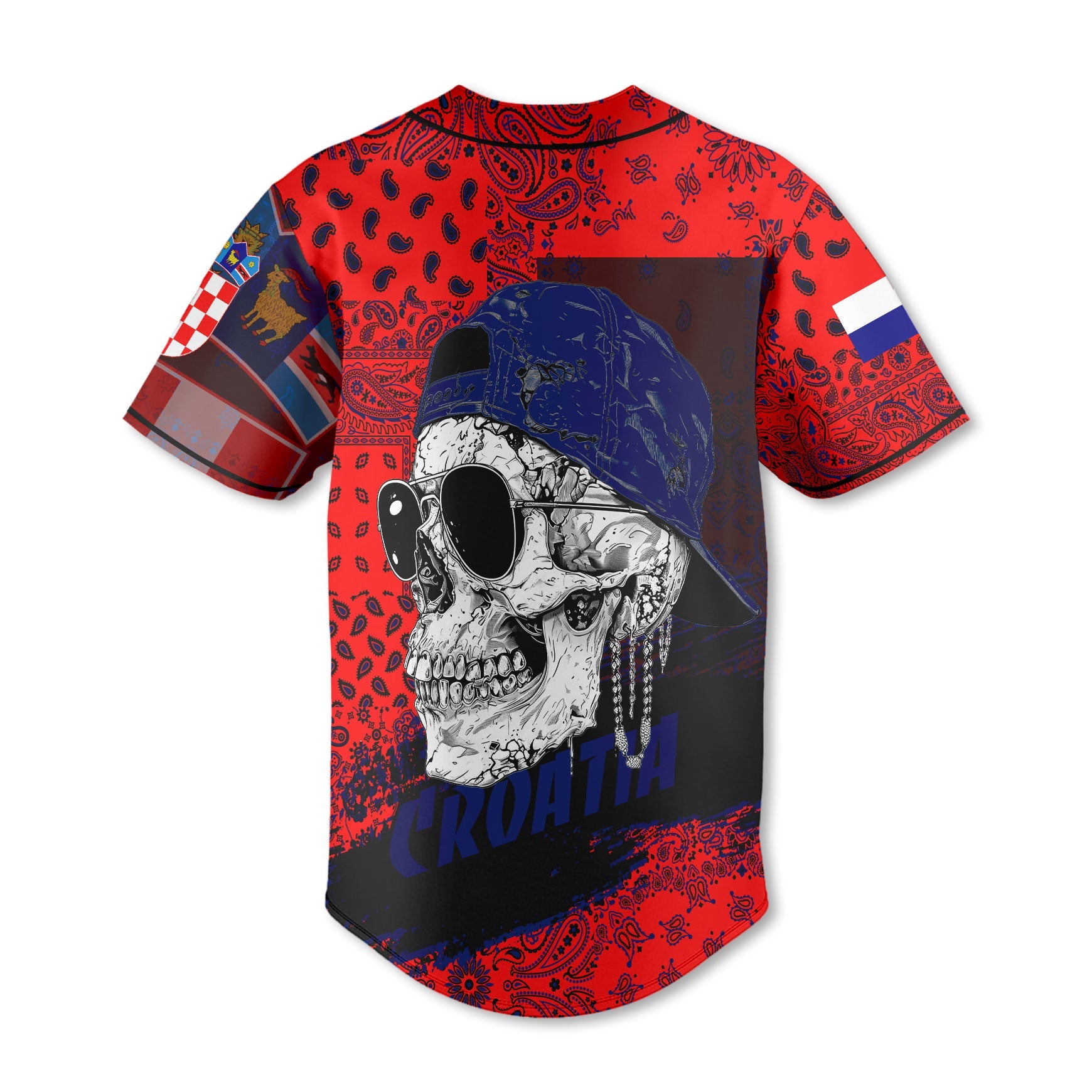 Croatia Baseball Jersey Paisley Flag And Skull Style 3