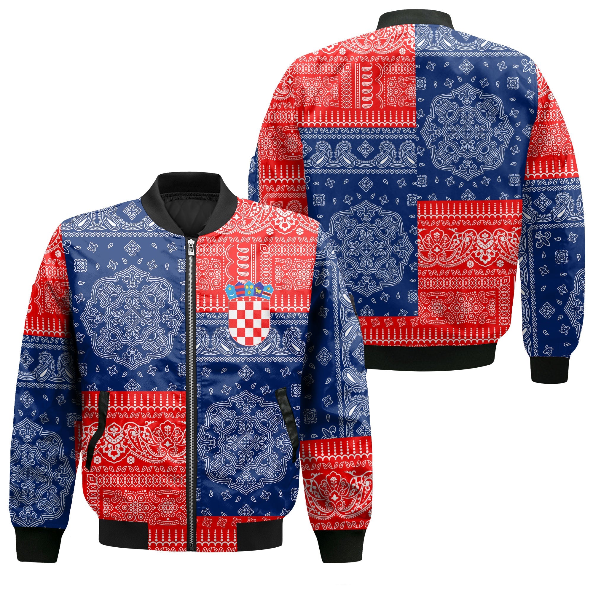 Croatia Bomber Jacket Flag And Paisley Basic Style 1