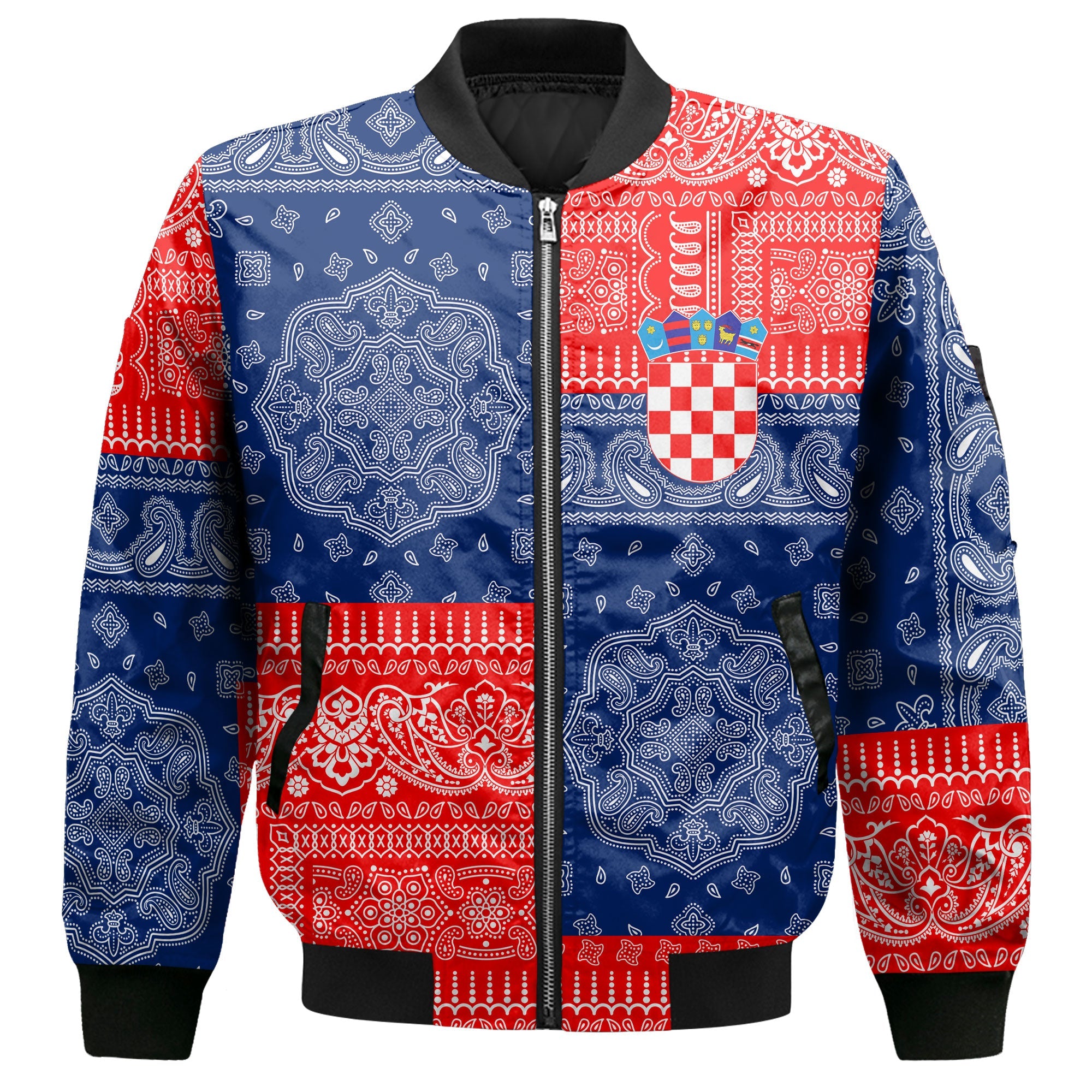 Croatia Bomber Jacket Flag And Paisley Basic Style 2