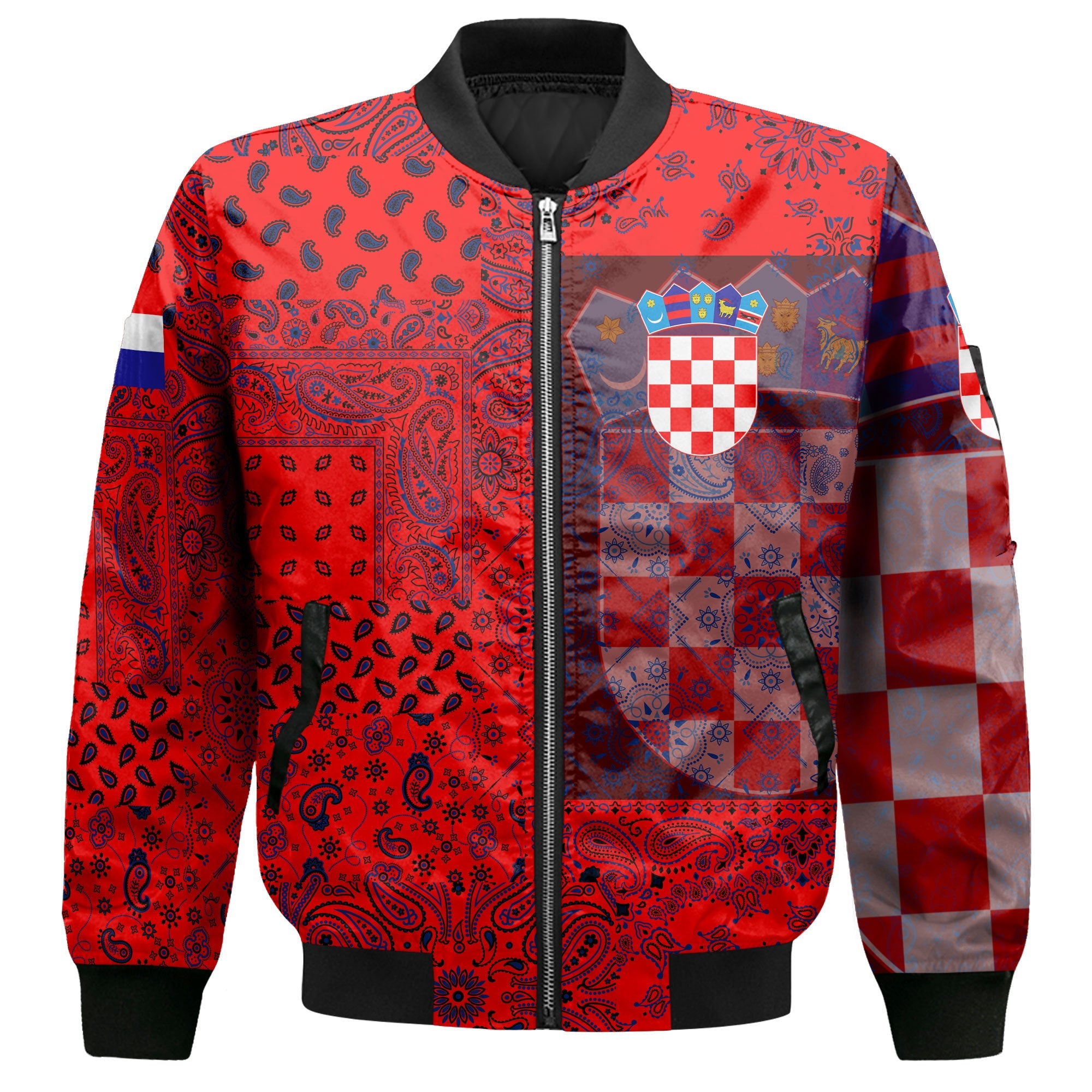 Croatia Bomber Jacket Paisley Flag And Skull Style 2