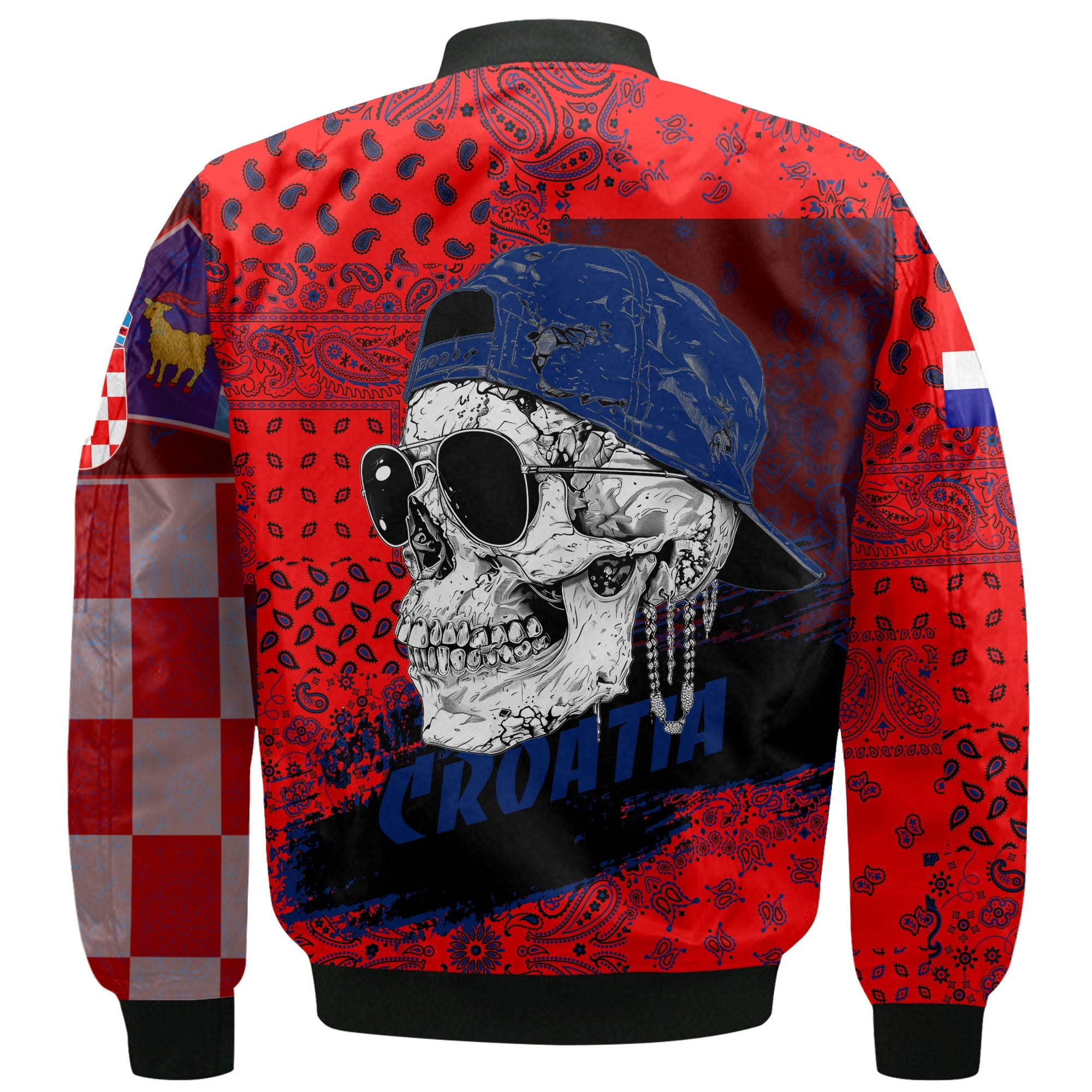 Croatia Bomber Jacket Paisley Flag And Skull Style 3