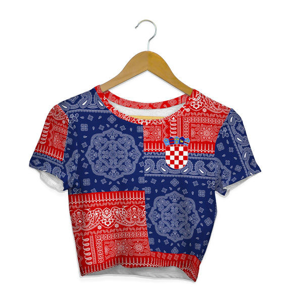 Croatia Croptop T Shirt Flag And Paisley Basic Style 1