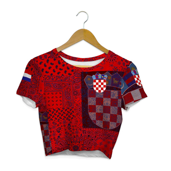 Croatia Croptop T Shirt Paisley Flag And Skull Style 1