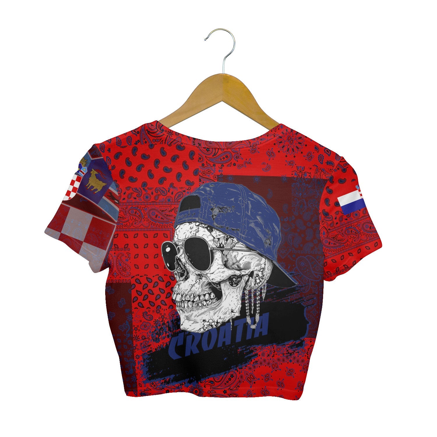 Croatia Croptop T Shirt Paisley Flag And Skull Style 2