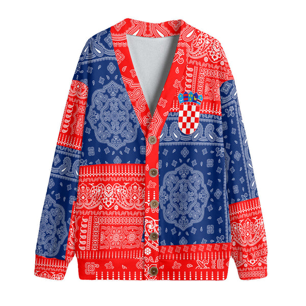 Croatia Fleece Cardigan Flag And Paisley Basic Style 1