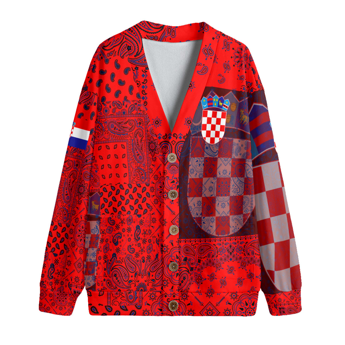 Croatia Fleece Cardigan Paisley Flag And Skull Style 1