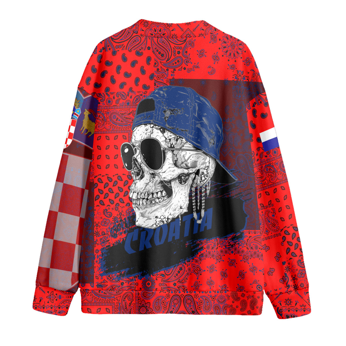 Croatia Fleece Cardigan Paisley Flag And Skull Style 2