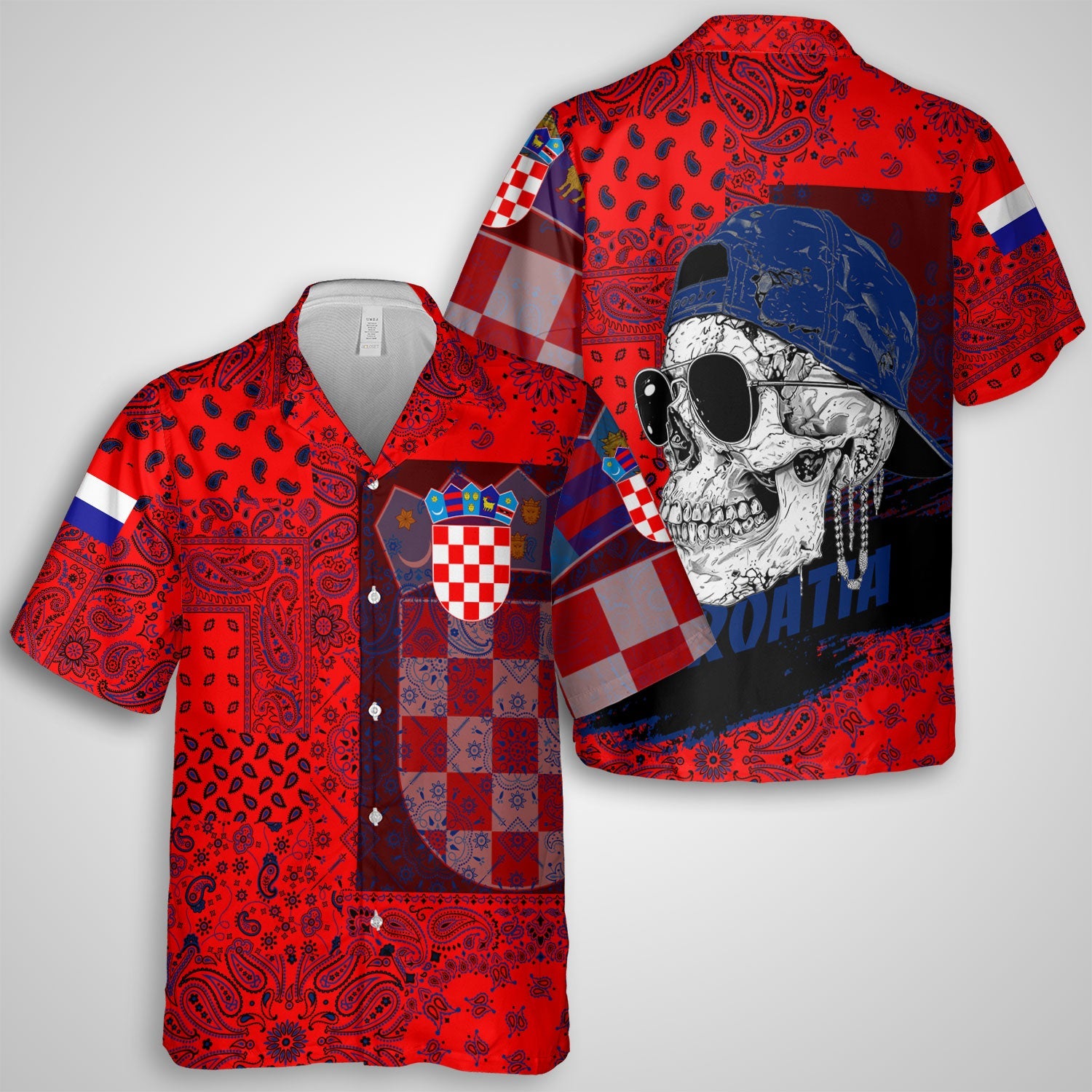 Croatia Hawaiian Shirt Paisley Flag And Skull Style 1