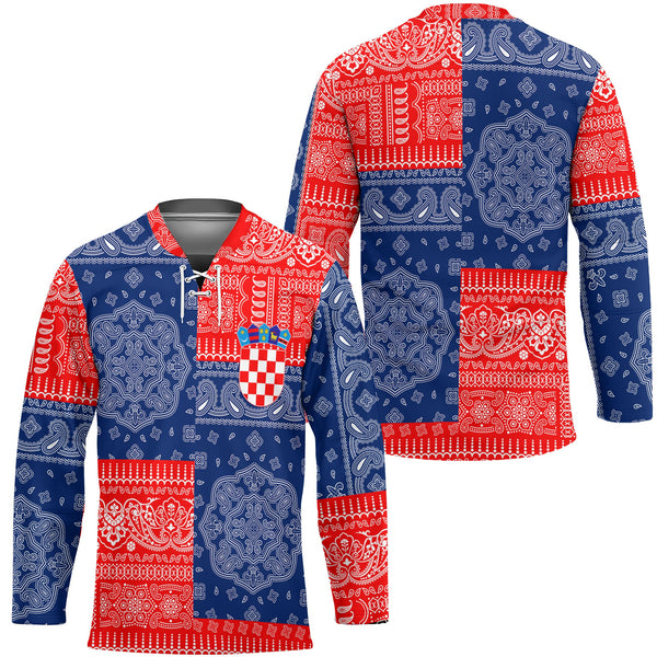 Croatia Hockey Jersey Flag And Paisley Basic Style 1