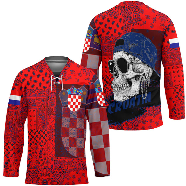 Croatia Hockey Jersey Paisley Flag And Skull Style 1