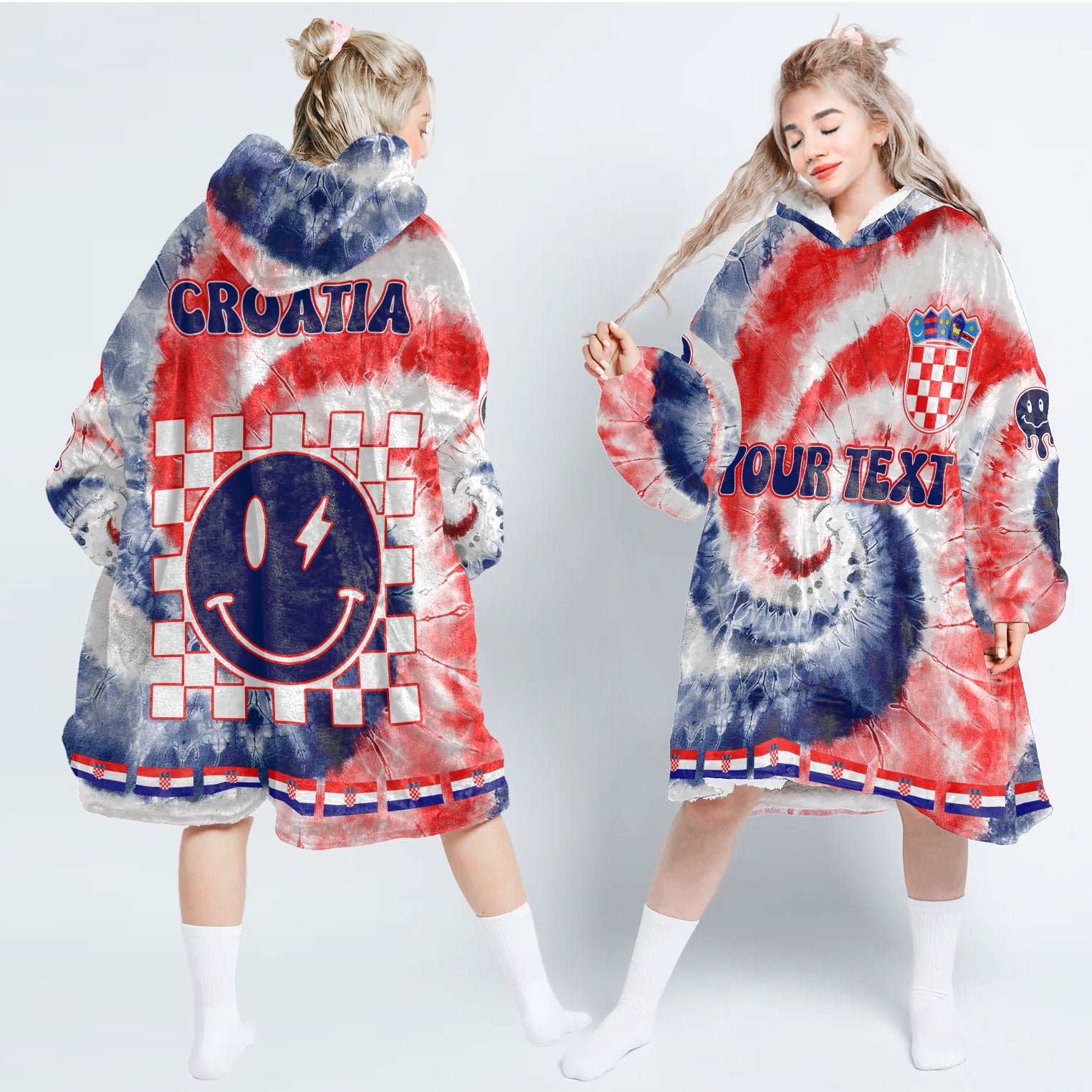 Croatia Hoodie Blanket Custom Tie Dye Style 1