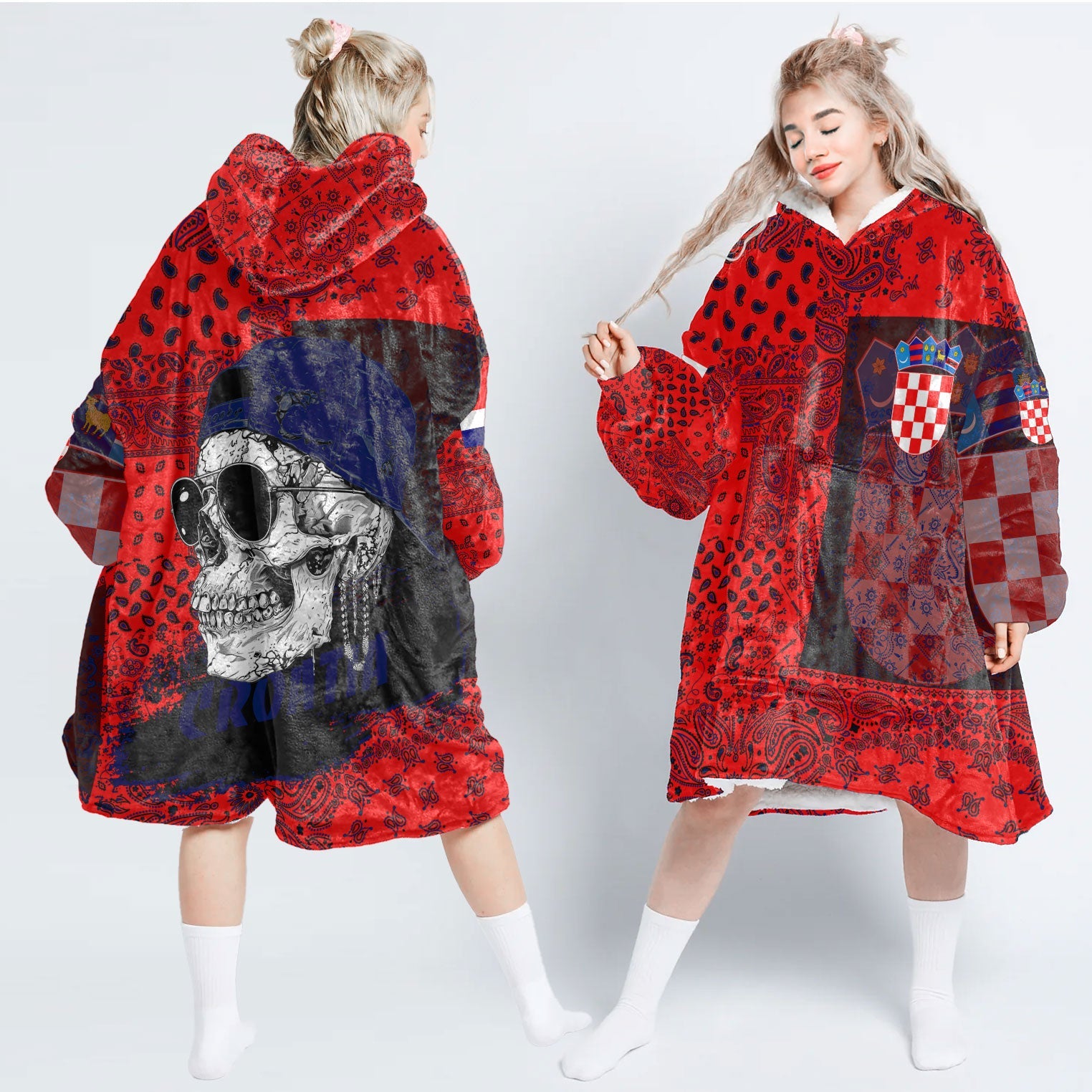 Croatia Hoodie Blanket Paisley Flag And Skull Style 1