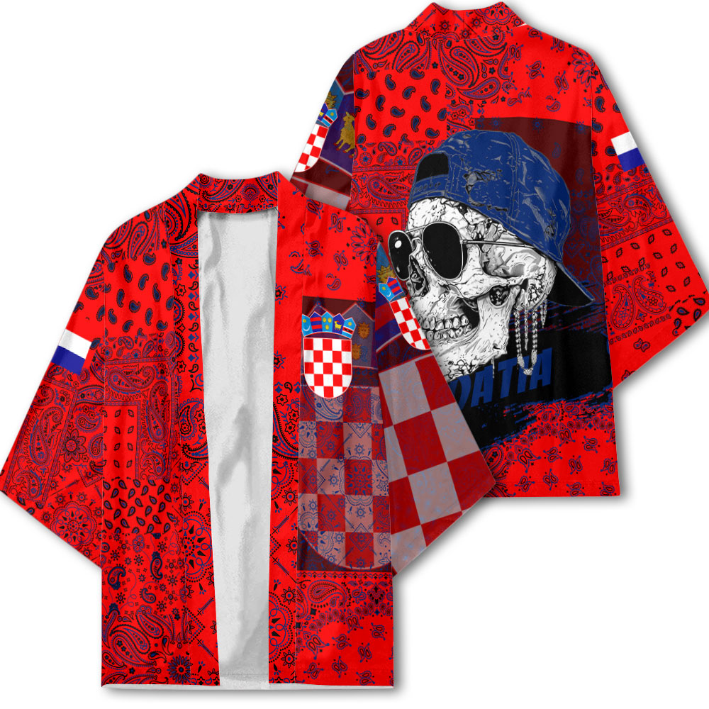 Croatia Kimono Paisley Flag And Skull Style 2