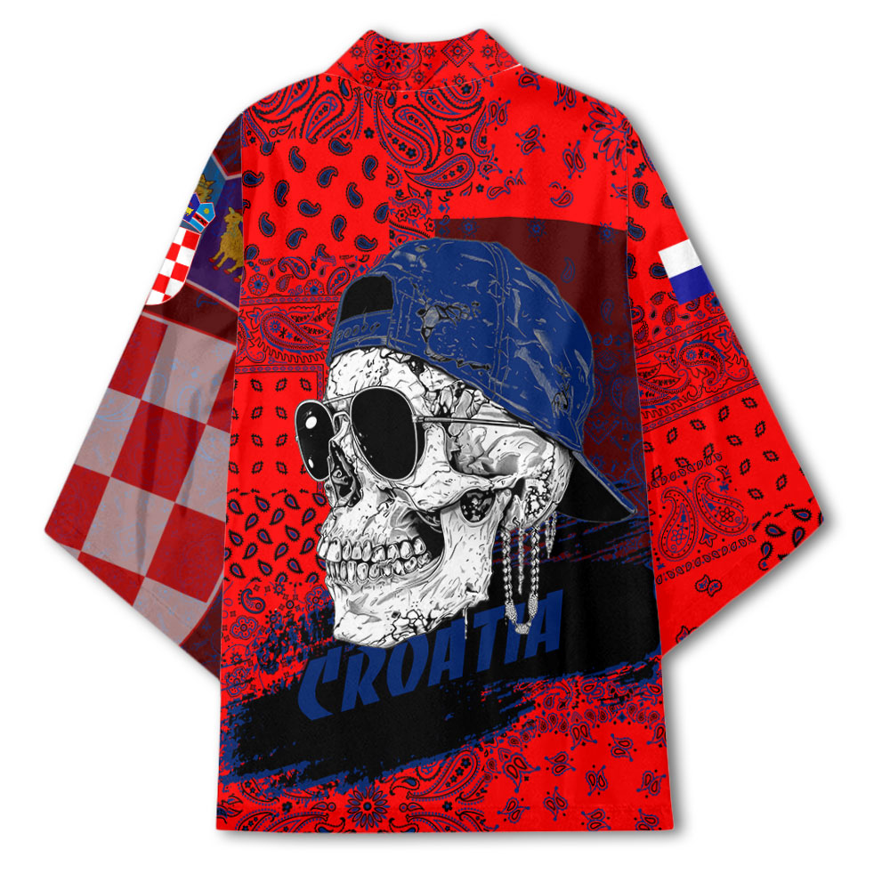 Croatia Kimono Paisley Flag And Skull Style 3