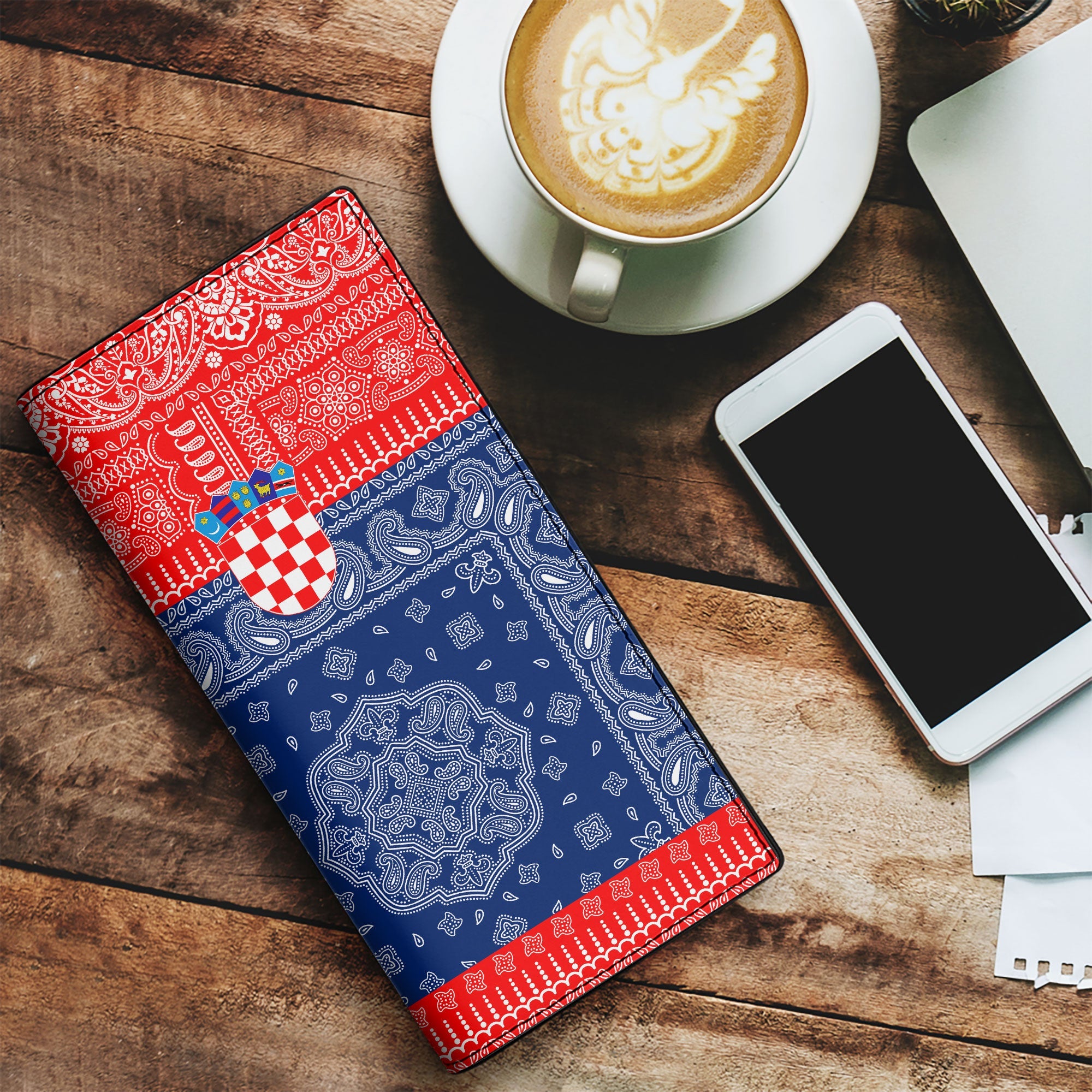 Croatia Leather Wallet Flag And Paisley Basic Style 1