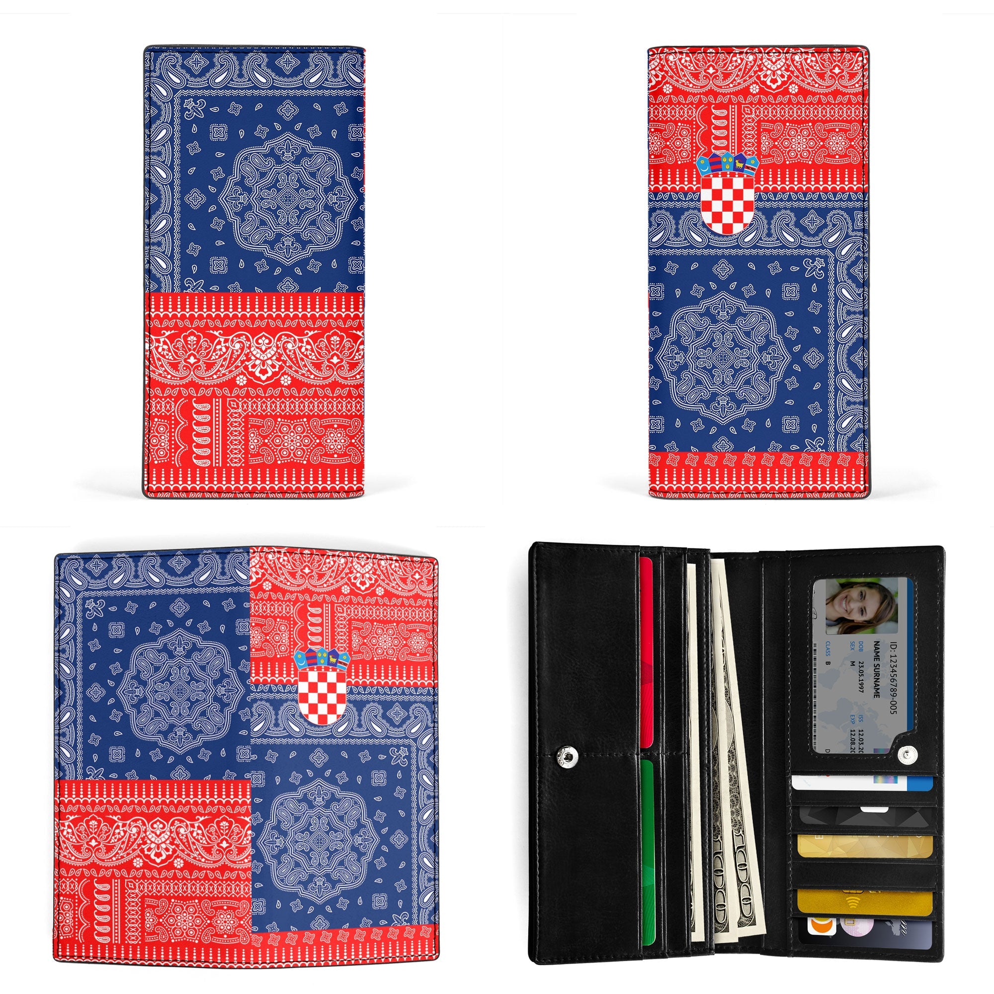 Croatia Leather Wallet Flag And Paisley Basic Style 3