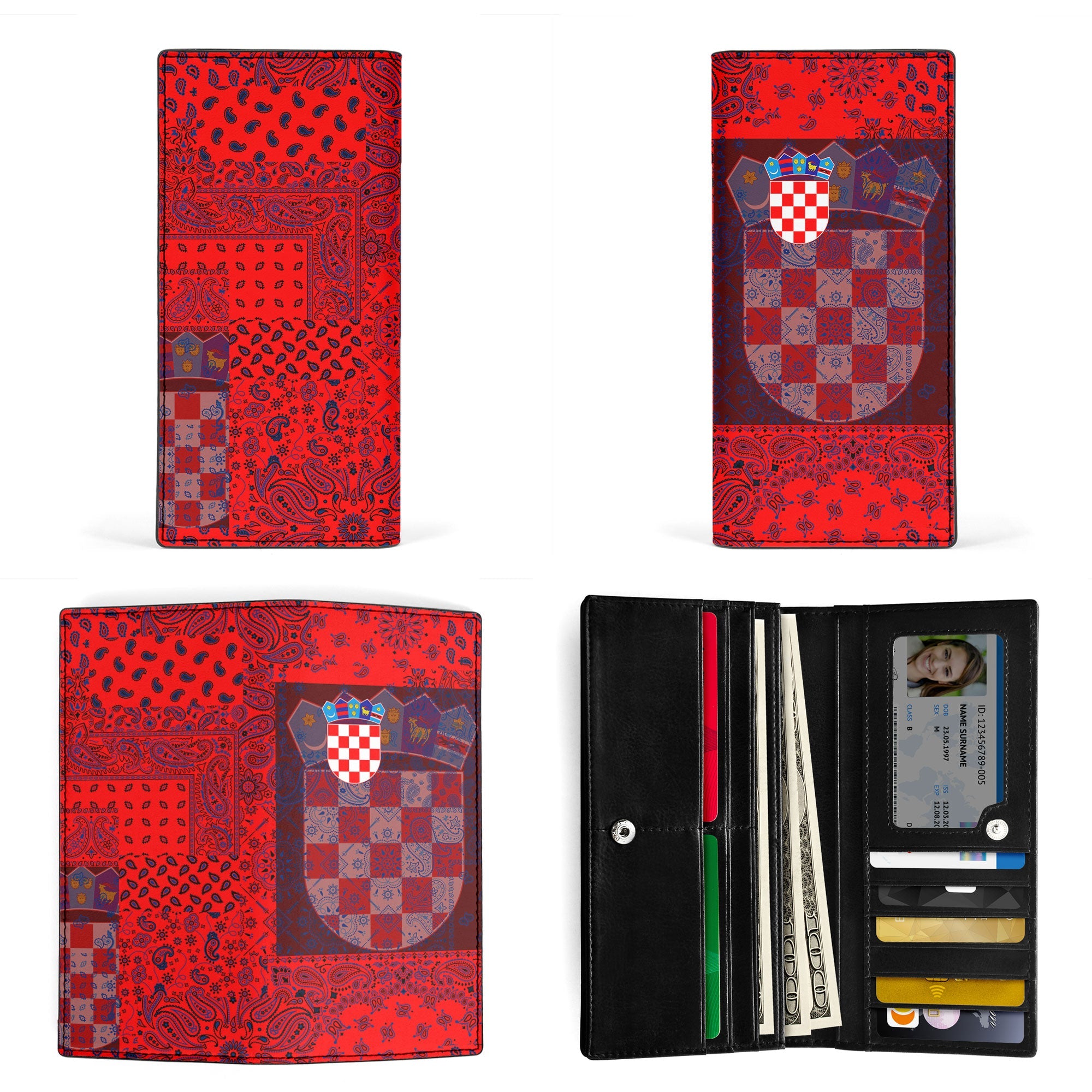 Croatia Leather Wallet Paisley Flag And Skull Style 3