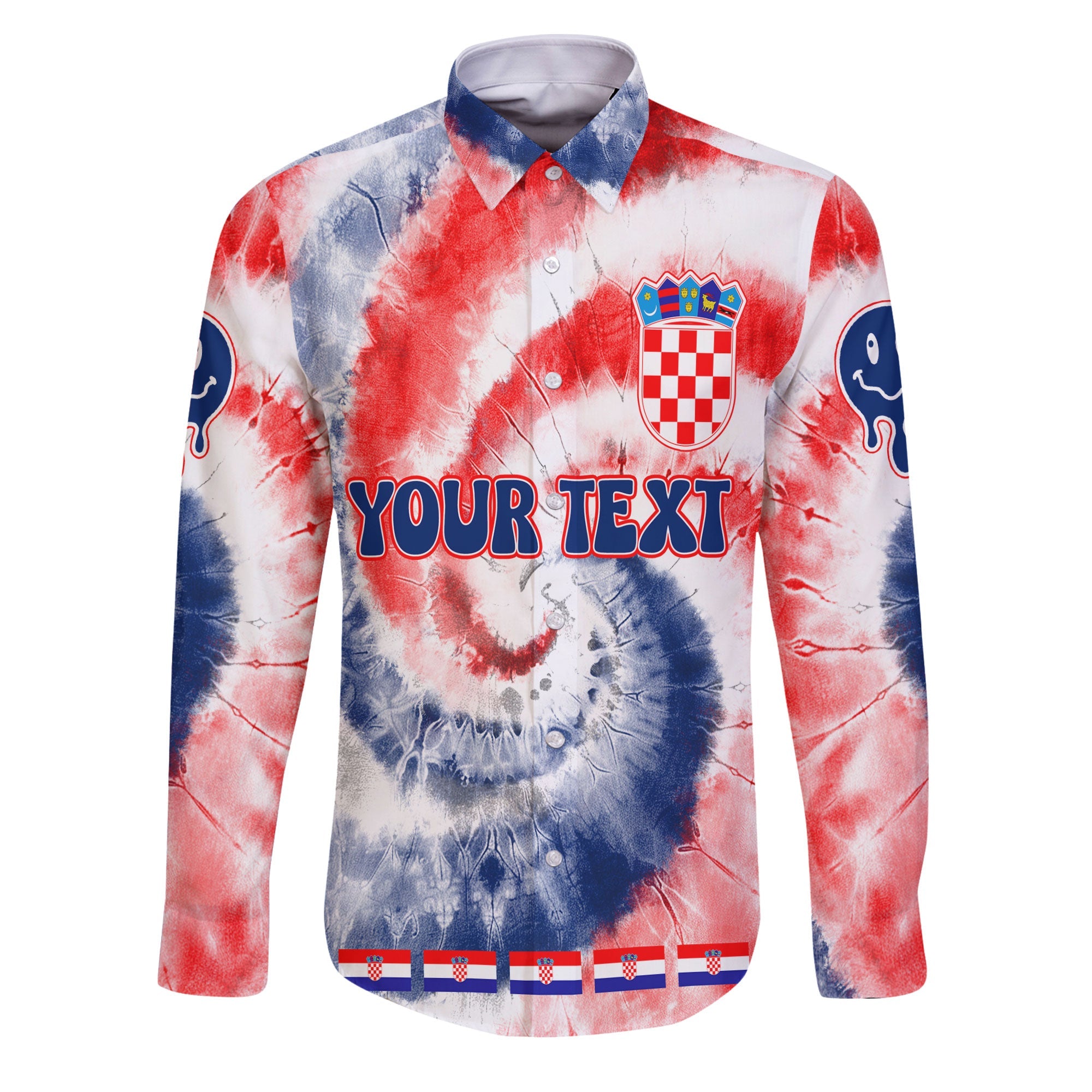 Croatia Long Sleeve Button Shirt Custom Tie Dye Style 1