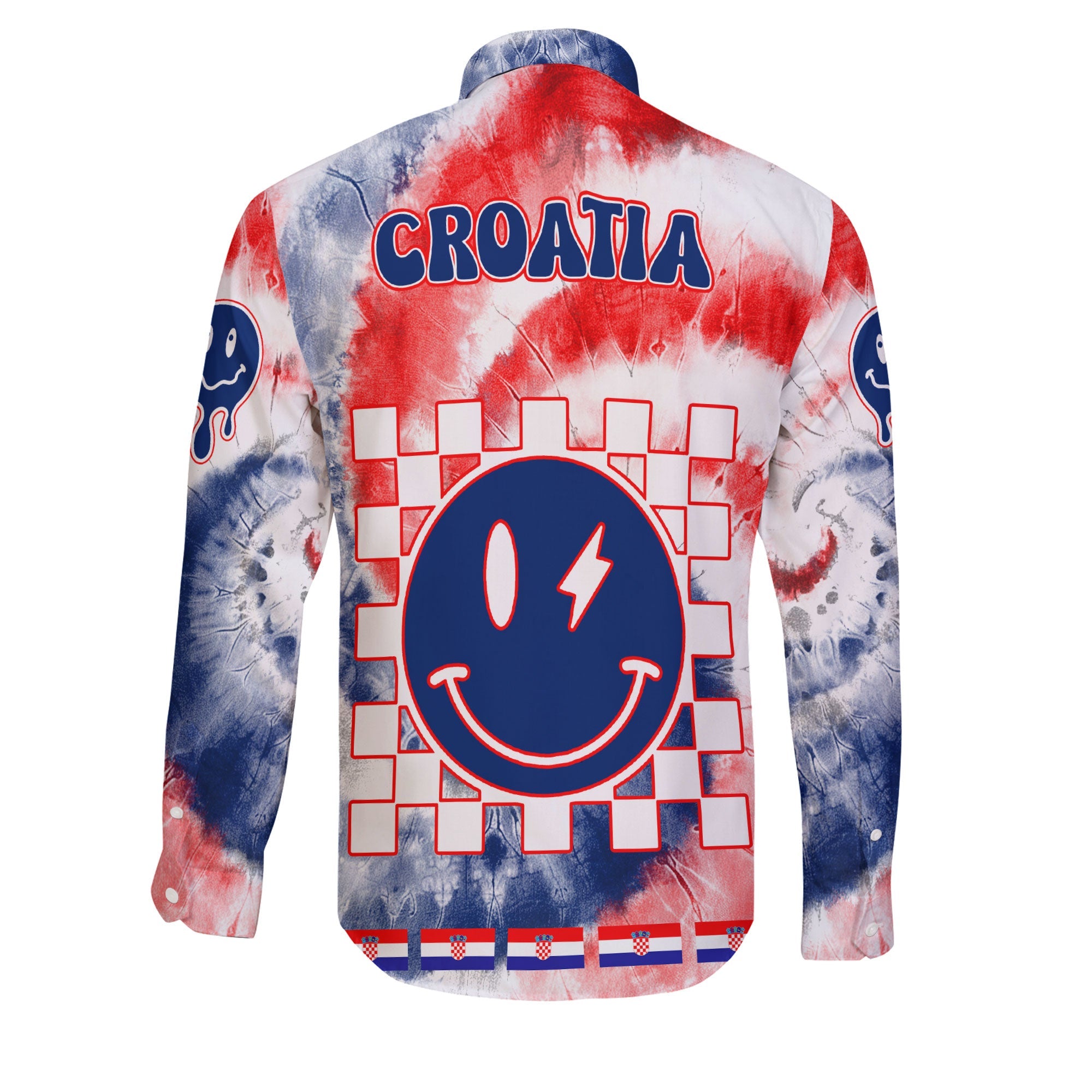 Croatia Long Sleeve Button Shirt Custom Tie Dye Style 2