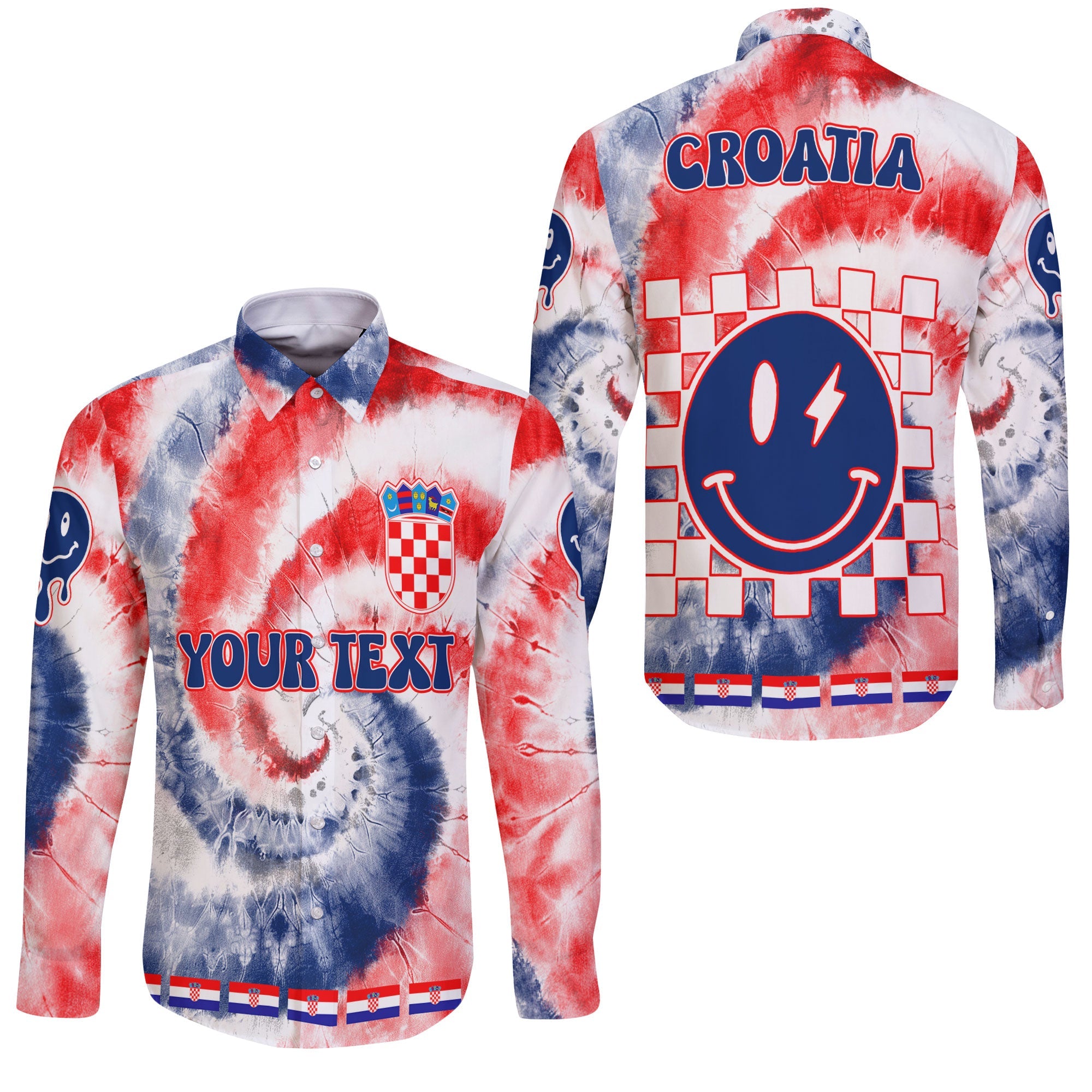 Croatia Long Sleeve Button Shirt Custom Tie Dye Style 3