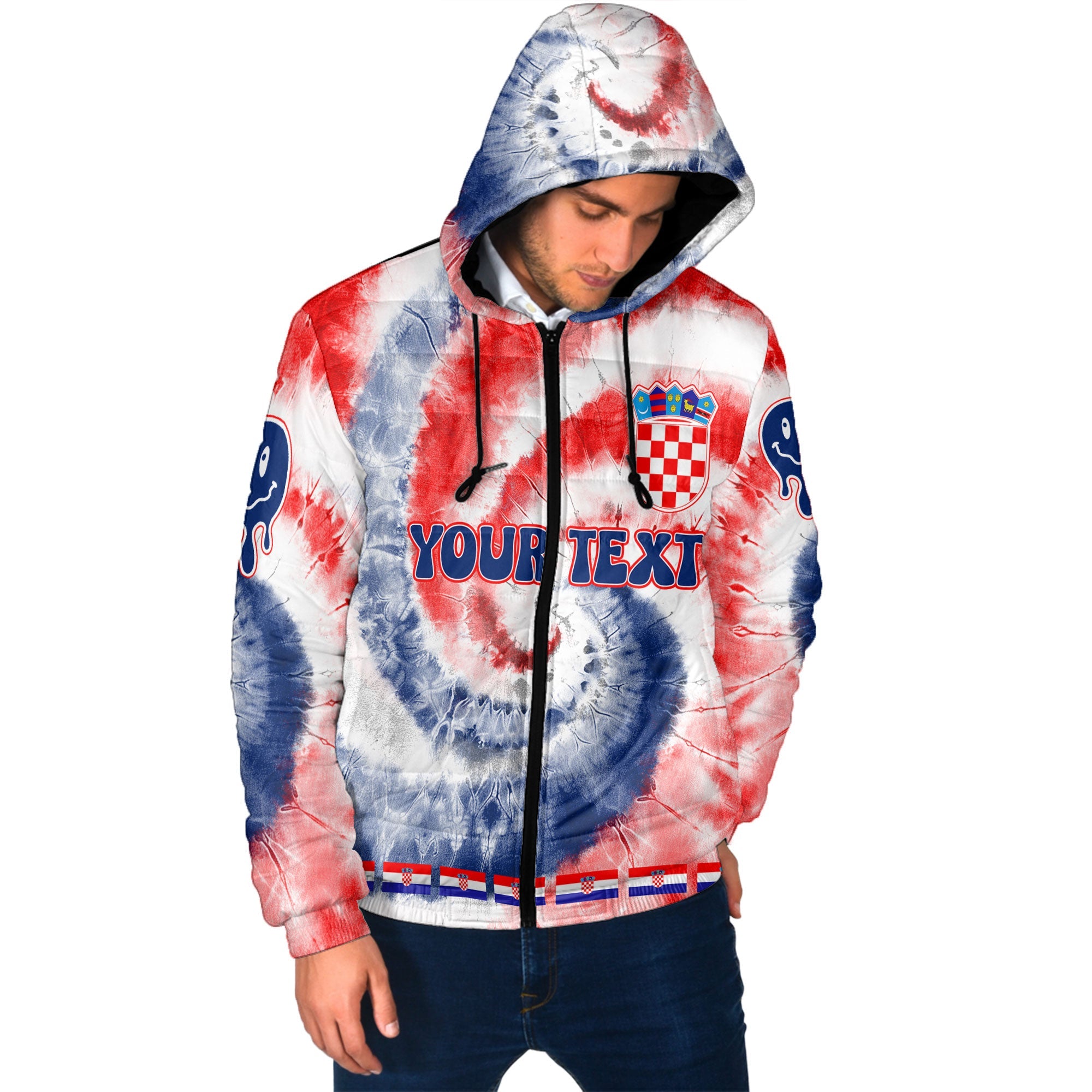 Croatia Men Hooded Padded Jacket Custom Tie Dye Style 2