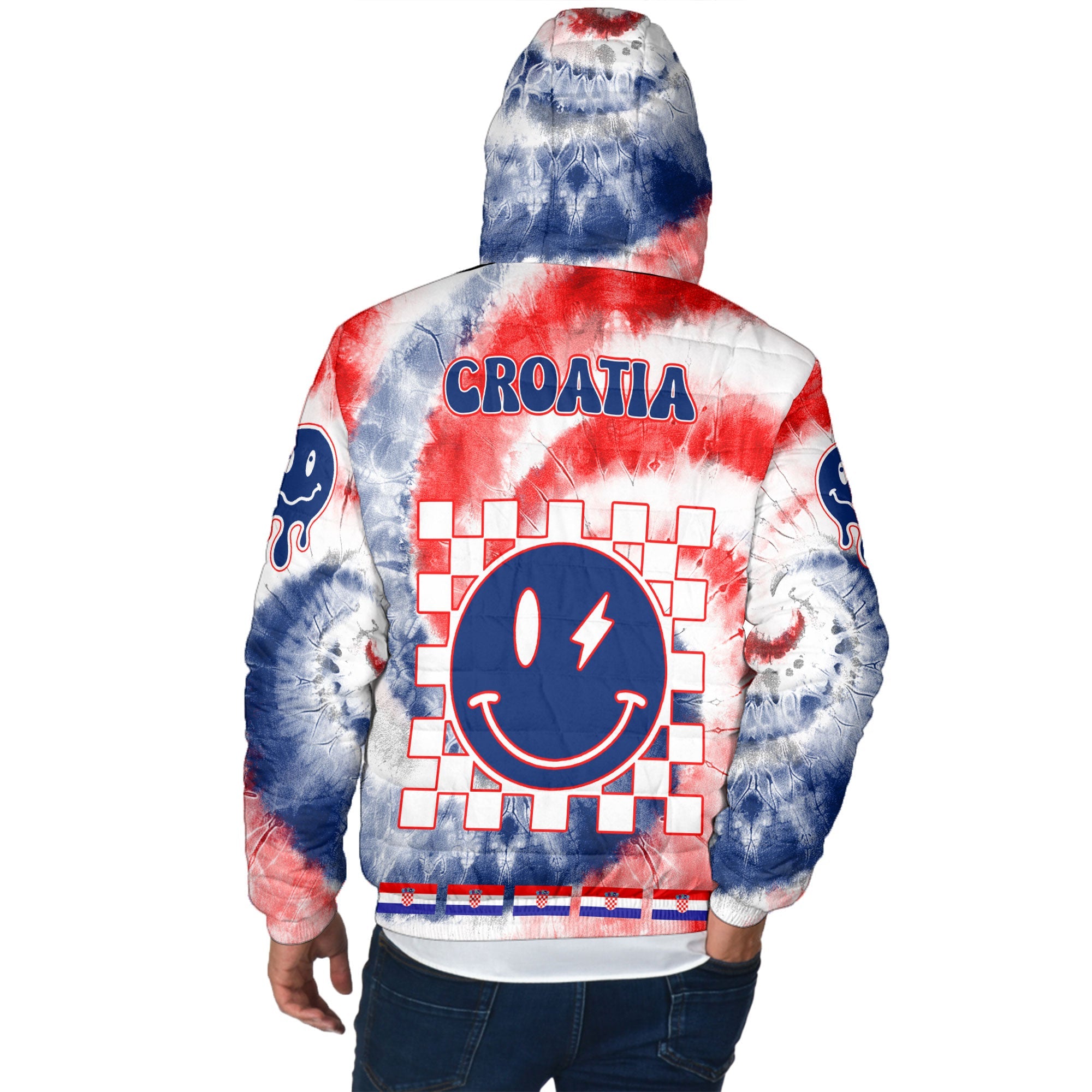 Croatia Men Hooded Padded Jacket Custom Tie Dye Style 3