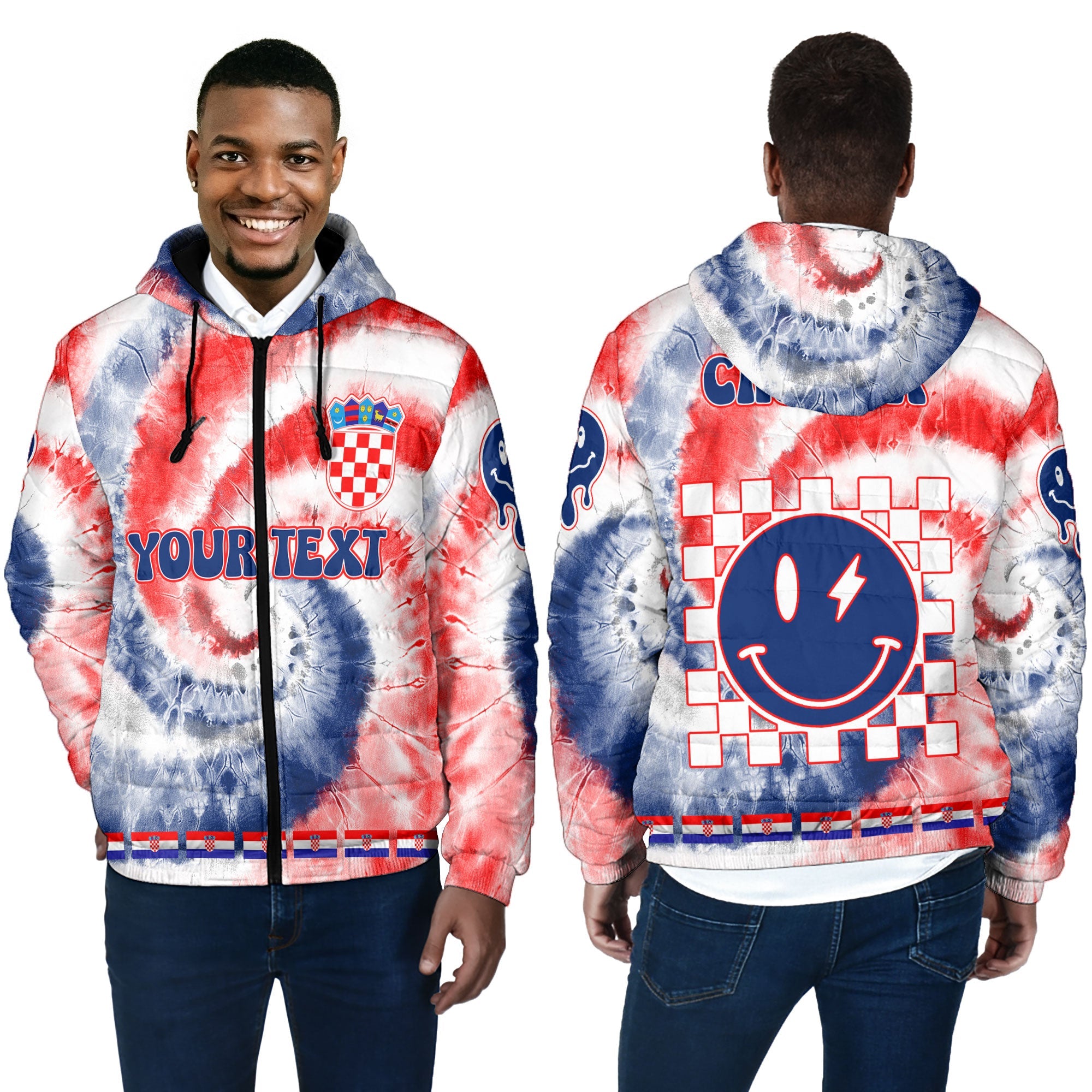 Croatia Men Hooded Padded Jacket Custom Tie Dye Style 4