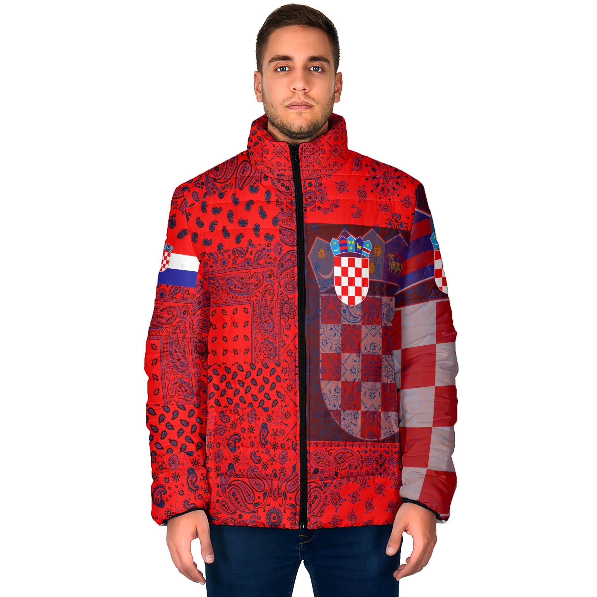 Croatia Men Padded Jacket Paisley Flag And Skull Style 1