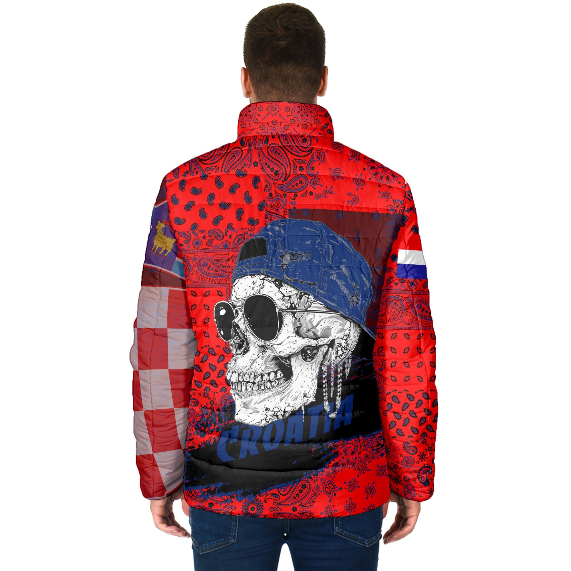 Croatia Men Padded Jacket Paisley Flag And Skull Style 2