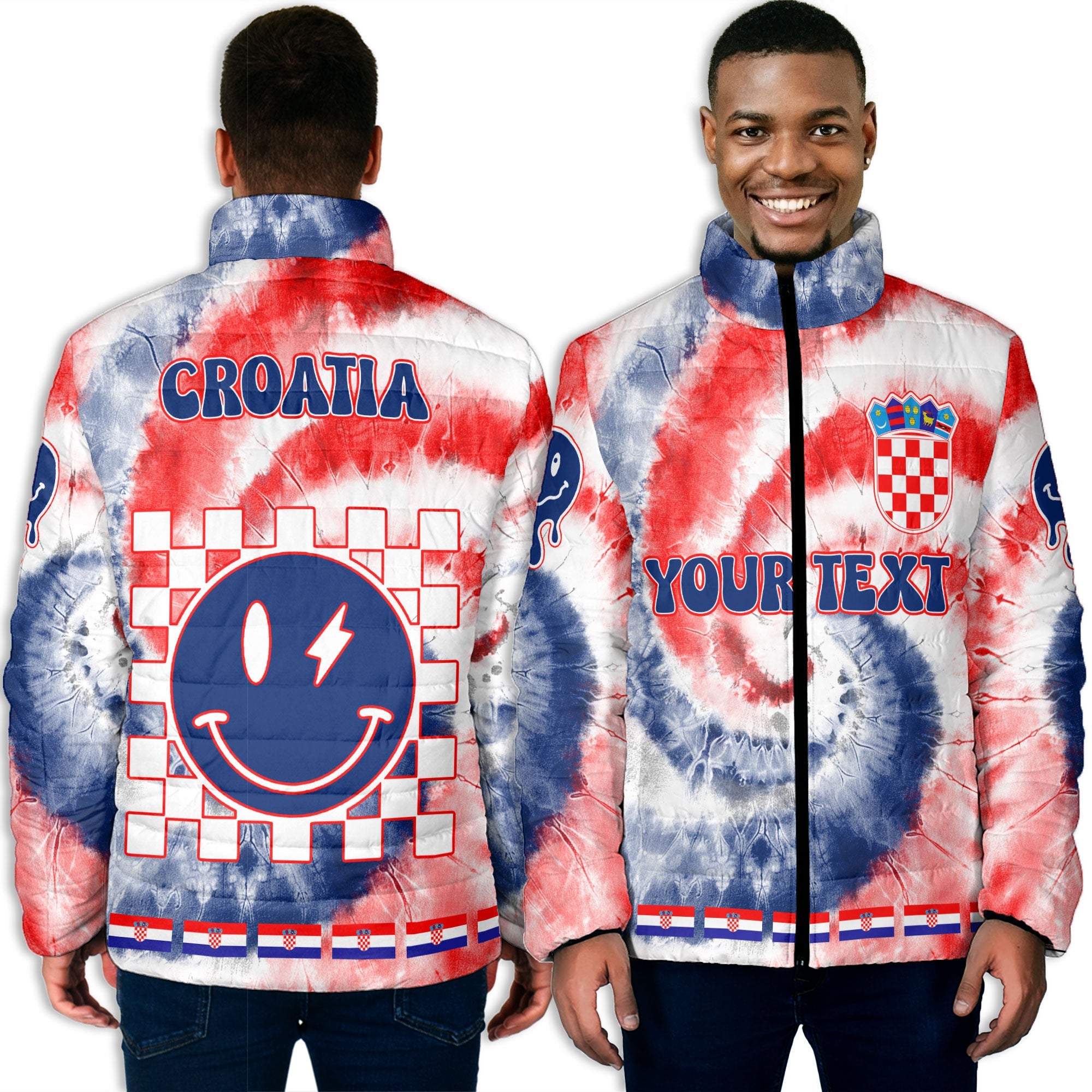 Croatia Men Padded Jacket Custom Tie Dye Style 3