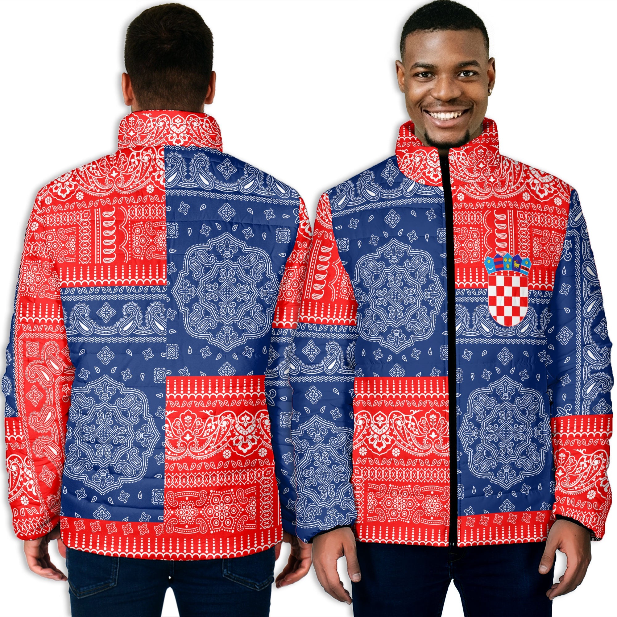 Croatia Men Padded Jacket Flag And Paisley Basic Style 3