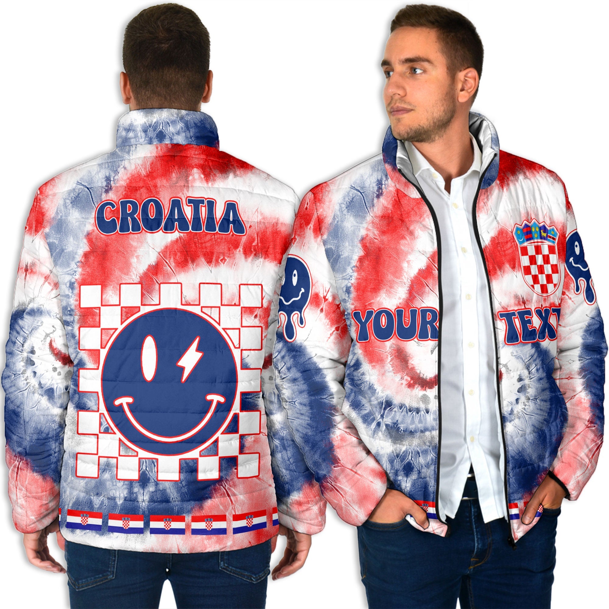 Croatia Men Padded Jacket Custom Tie Dye Style 4