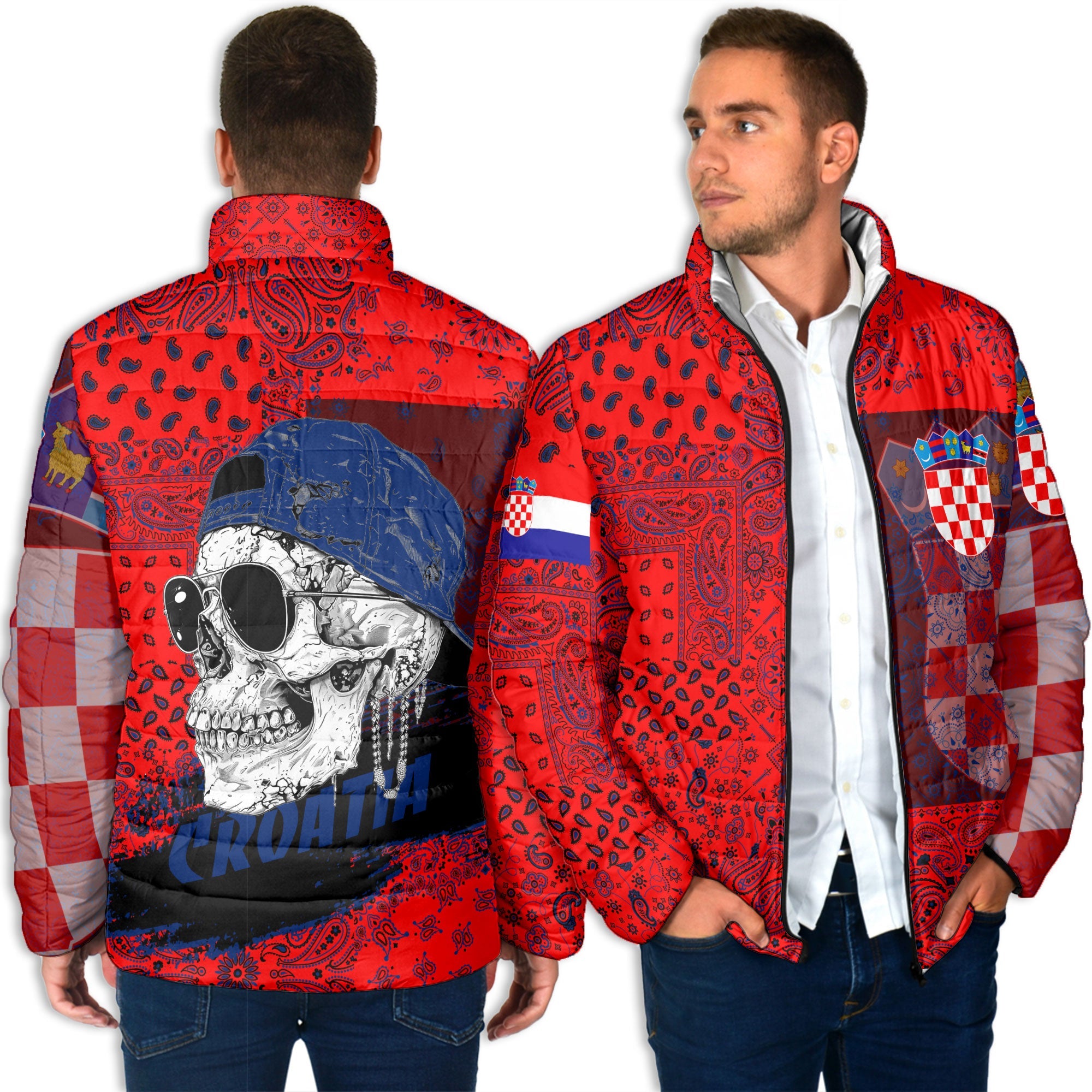 Croatia Men Padded Jacket Paisley Flag And Skull Style 4