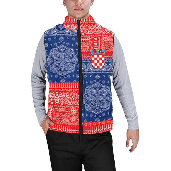 Croatia Men Padded Jacket Vest Flag And Paisley Basic Style 1