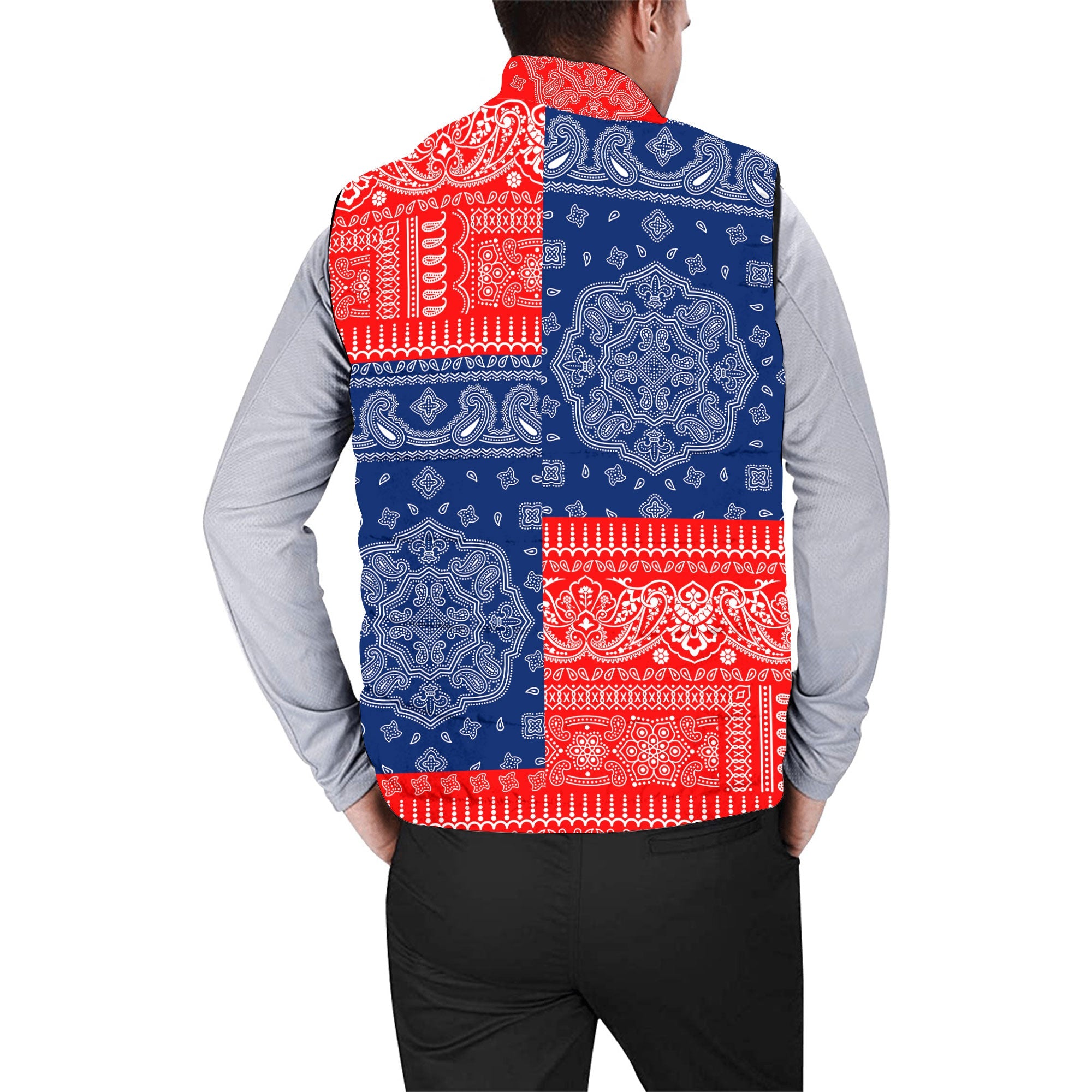 Croatia Men Padded Jacket Vest Flag And Paisley Basic Style 2