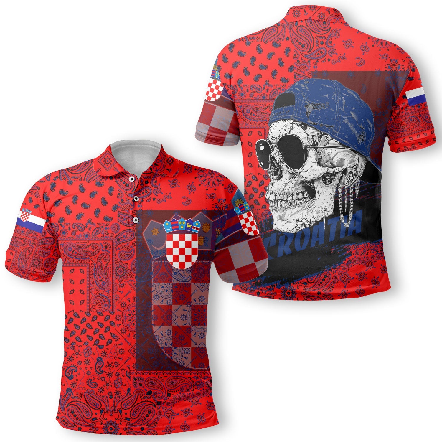 Croatia Polo Shirt Paisley Flag And Skull Style 1