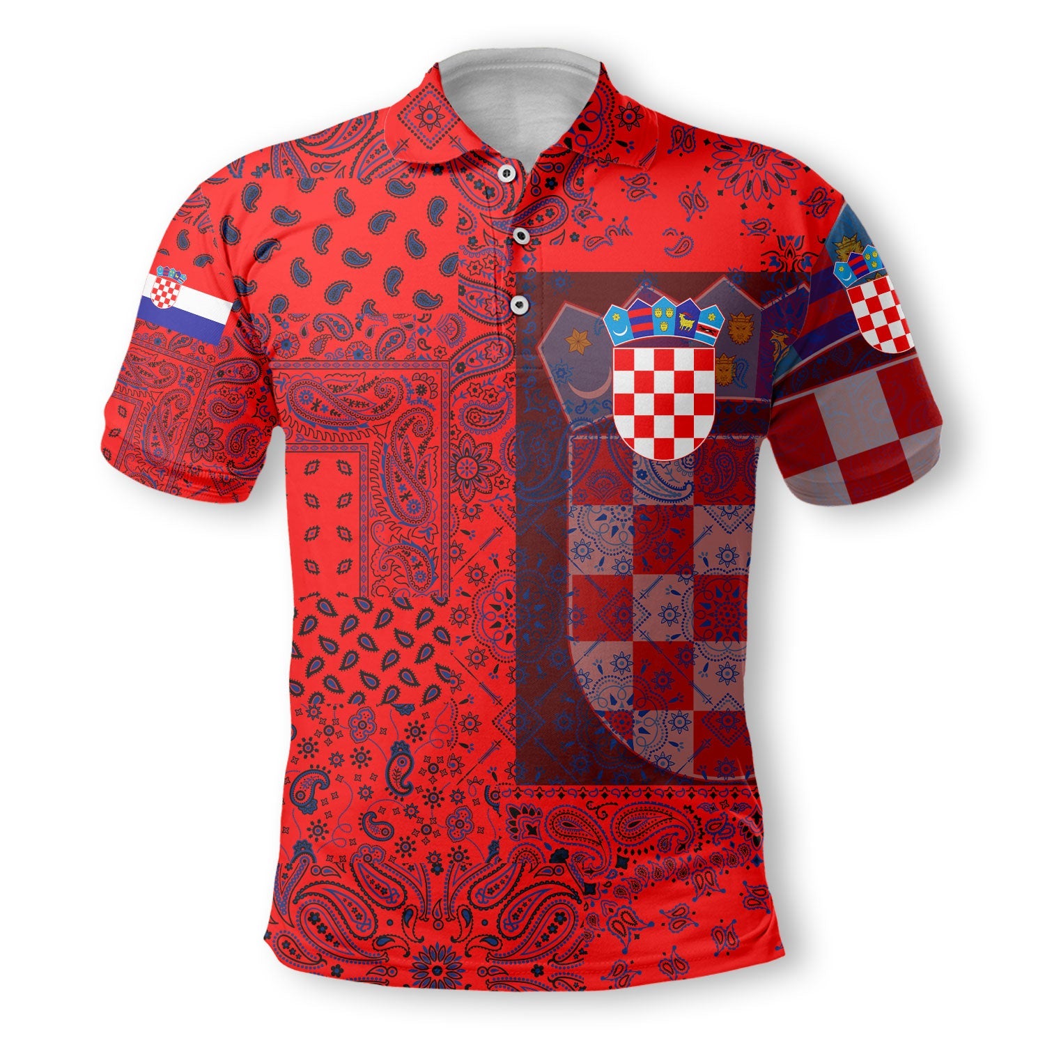 Croatia Polo Shirt Paisley Flag And Skull Style 2