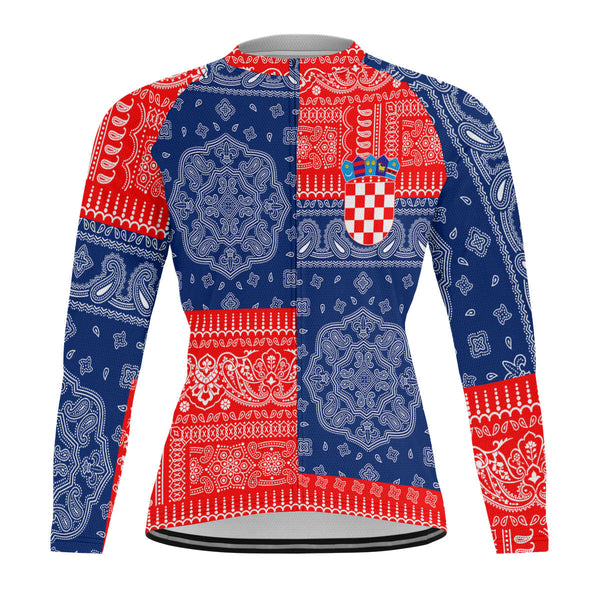 Croatia Raglan Men Cycling Jersey Long Sleeve Flag And Paisley Basic Style 1