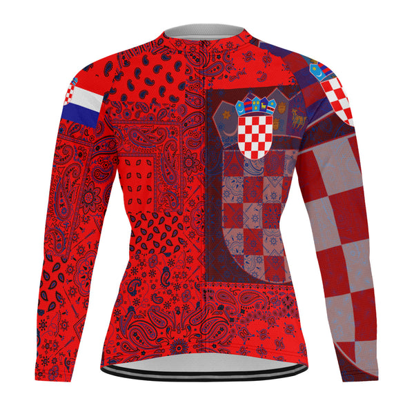 Croatia Raglan Men Cycling Jersey Long Sleeve Paisley Flag And Skull Style 1