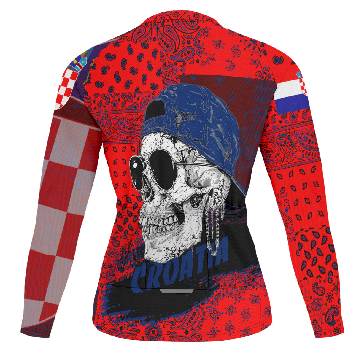 Croatia Raglan Men Cycling Jersey Long Sleeve Paisley Flag And Skull Style 2