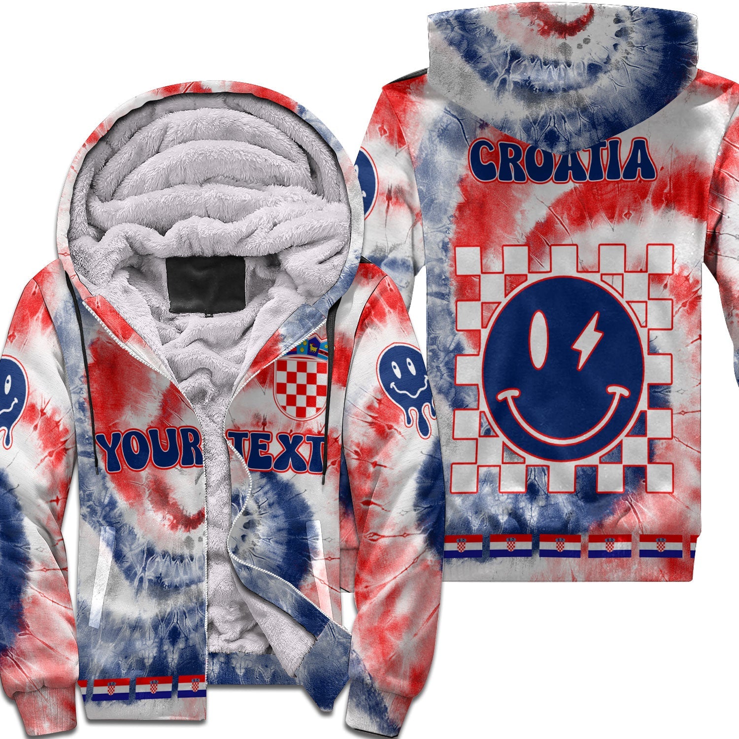 Croatia Sherpa Hoodie Custom Tie Dye Style 1