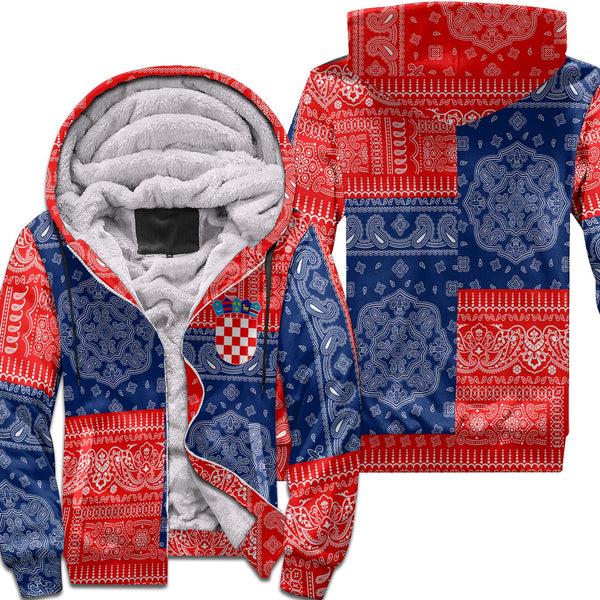 Croatia Sherpa Hoodie Flag And Paisley Basic Style 1