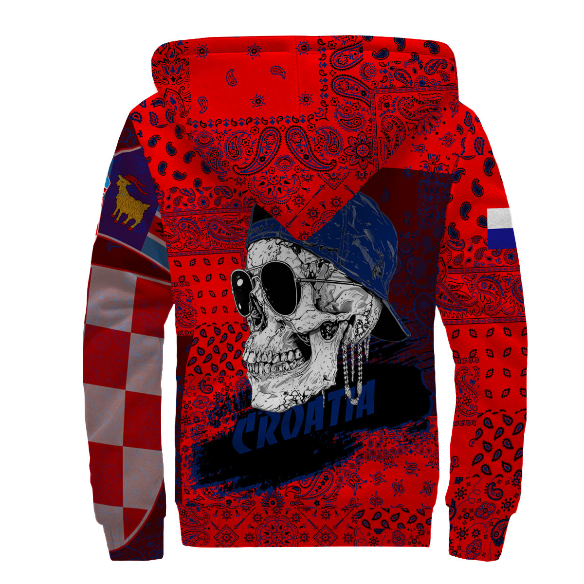 Croatia Sherpa Hoodie Paisley Flag And Skull Style 2