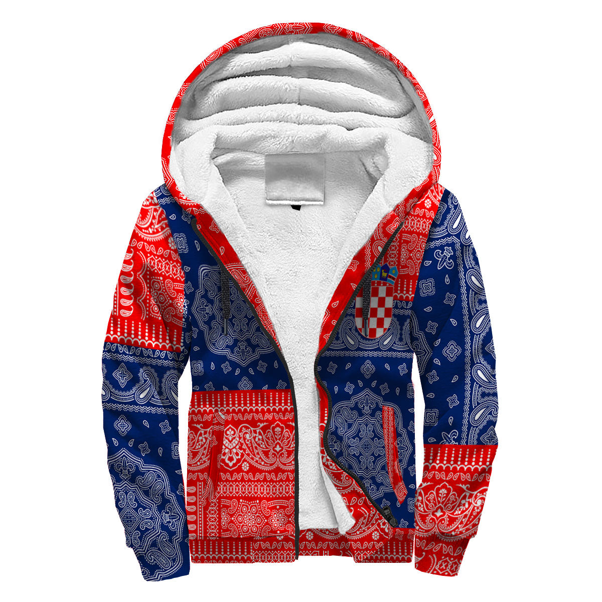 Croatia Sherpa Hoodie Flag And Paisley Basic Style 3