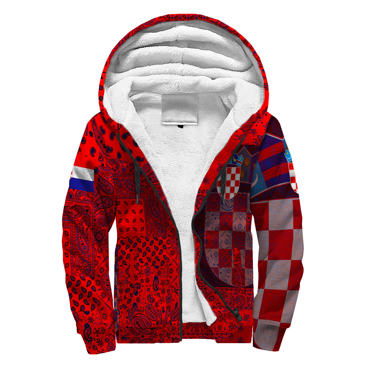 Croatia Sherpa Hoodie Paisley Flag And Skull Style 3